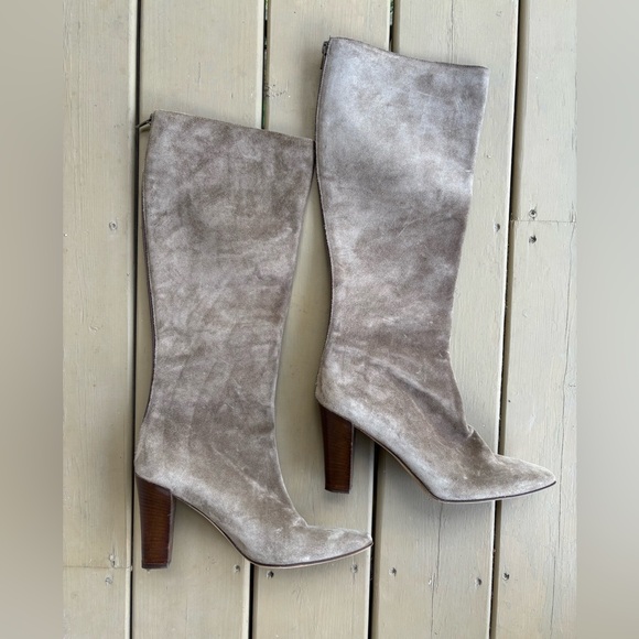 Michael Kors Taupe Suede Knee High Heeled Boots Size 10 M Women's Made In Italy - Picture 1 of 8